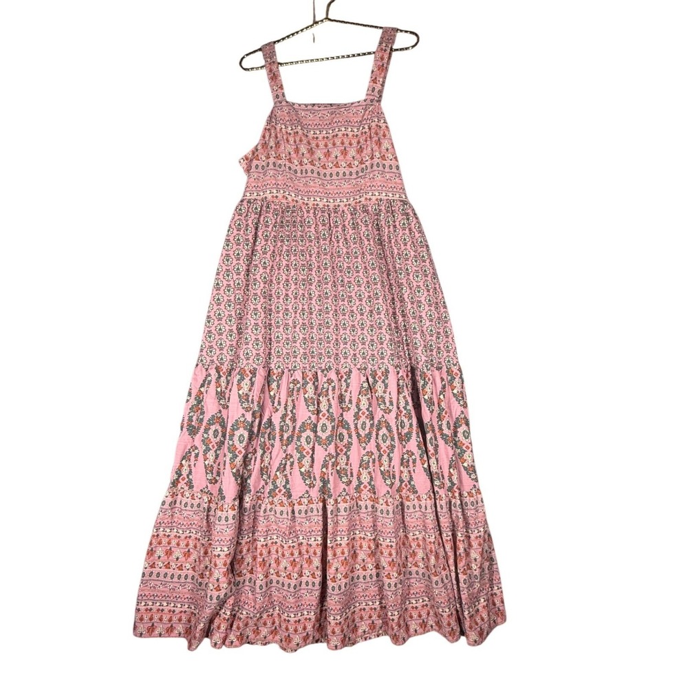 Knox Rose Pink Floral Tiered Maxi Dress Pockets Sleeveless Smocked Back Large